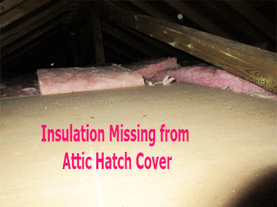 Insulation found Missing on Attic Hatch by Barrie Home Inspections