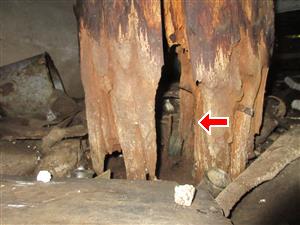 Wood Support Post is Completely Rotted found by Barrie Home Inspections