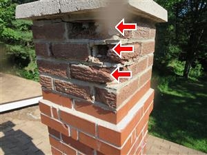 Cracked Cap and Deteriorating Brick on Chimney found by Barrie WETT Certified Inspector