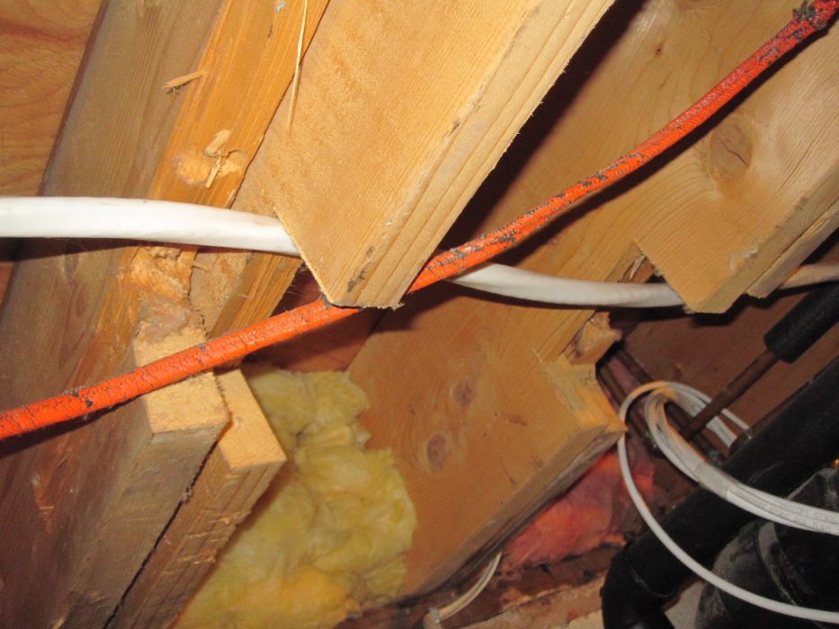 Damaged Support Joists by Notching found by Barrie Home Inspections