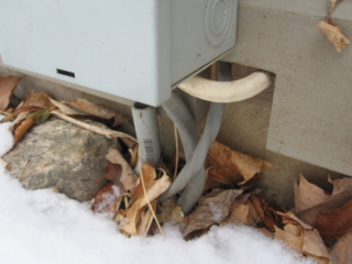 Unprotected Electrical Cables for Hot Tub.  Cable not rated for exterior use.