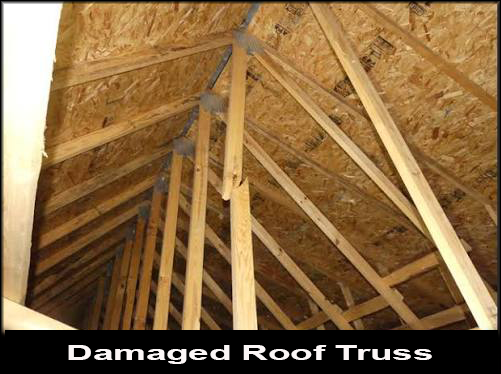 Damaged roof truss found during inspection of attic